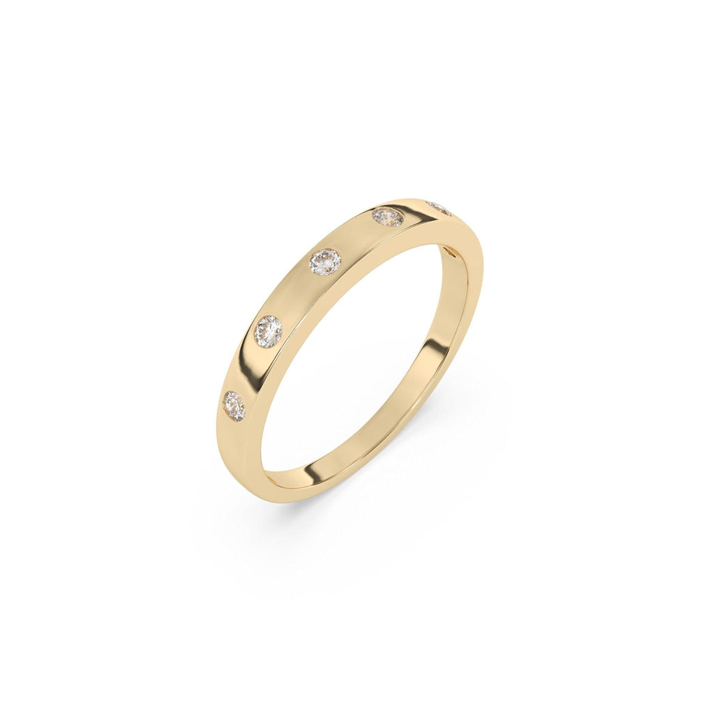 14k solid gold band handmade with inset diamonds