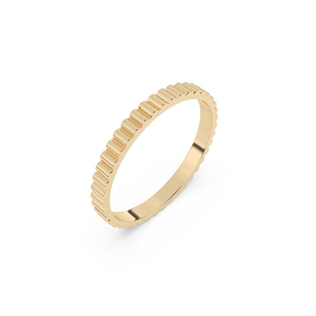 solid gold ring with a fluted design, handcrafted in 14k solid gold
