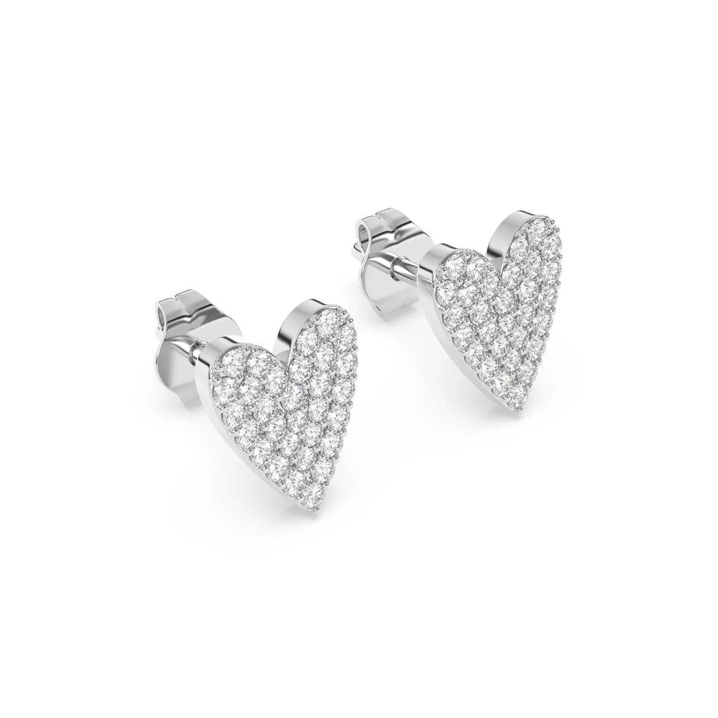love heart earrings handmade with pave diamonds set in 14k solid gold
