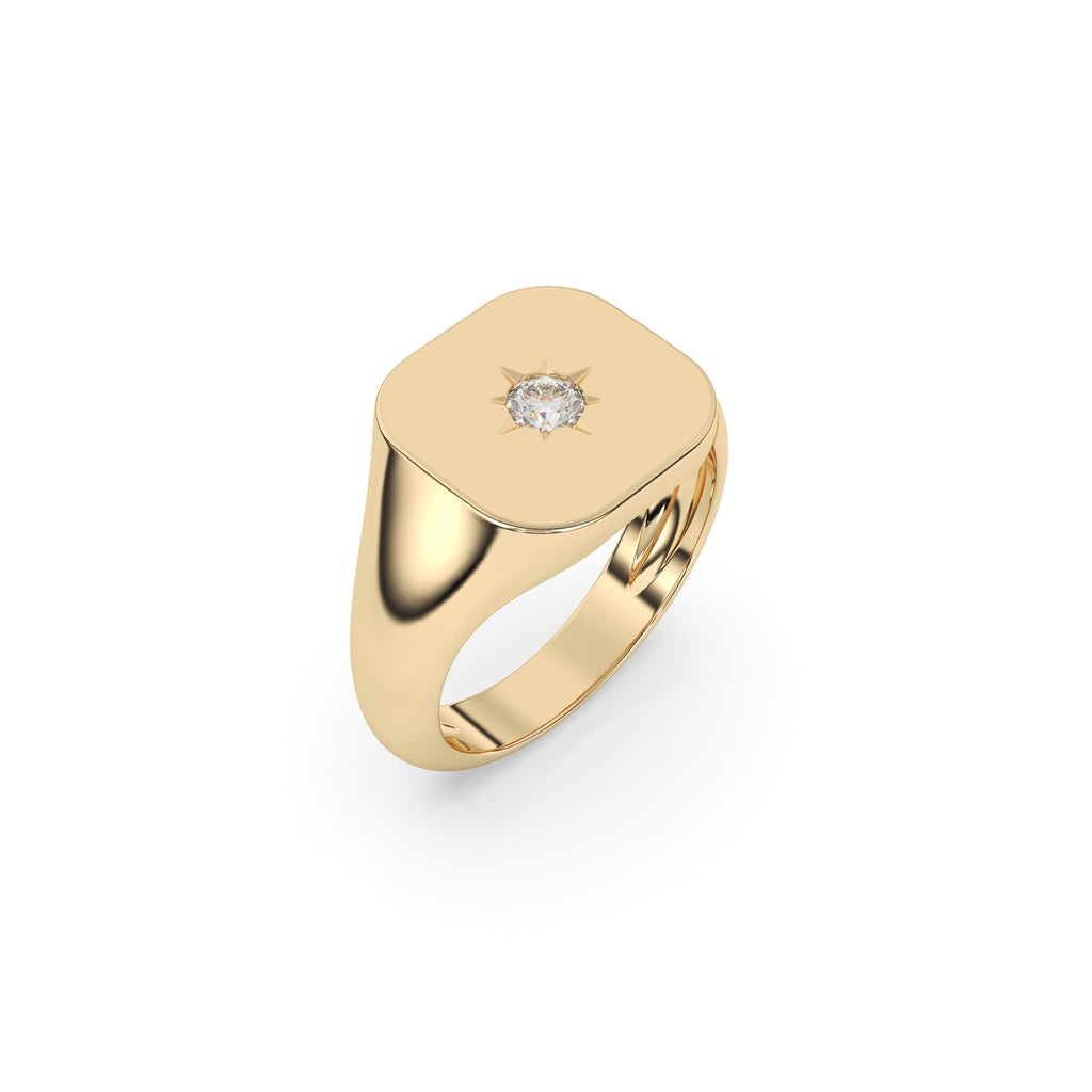 Diamond star signet ring, in 14k yellow gold